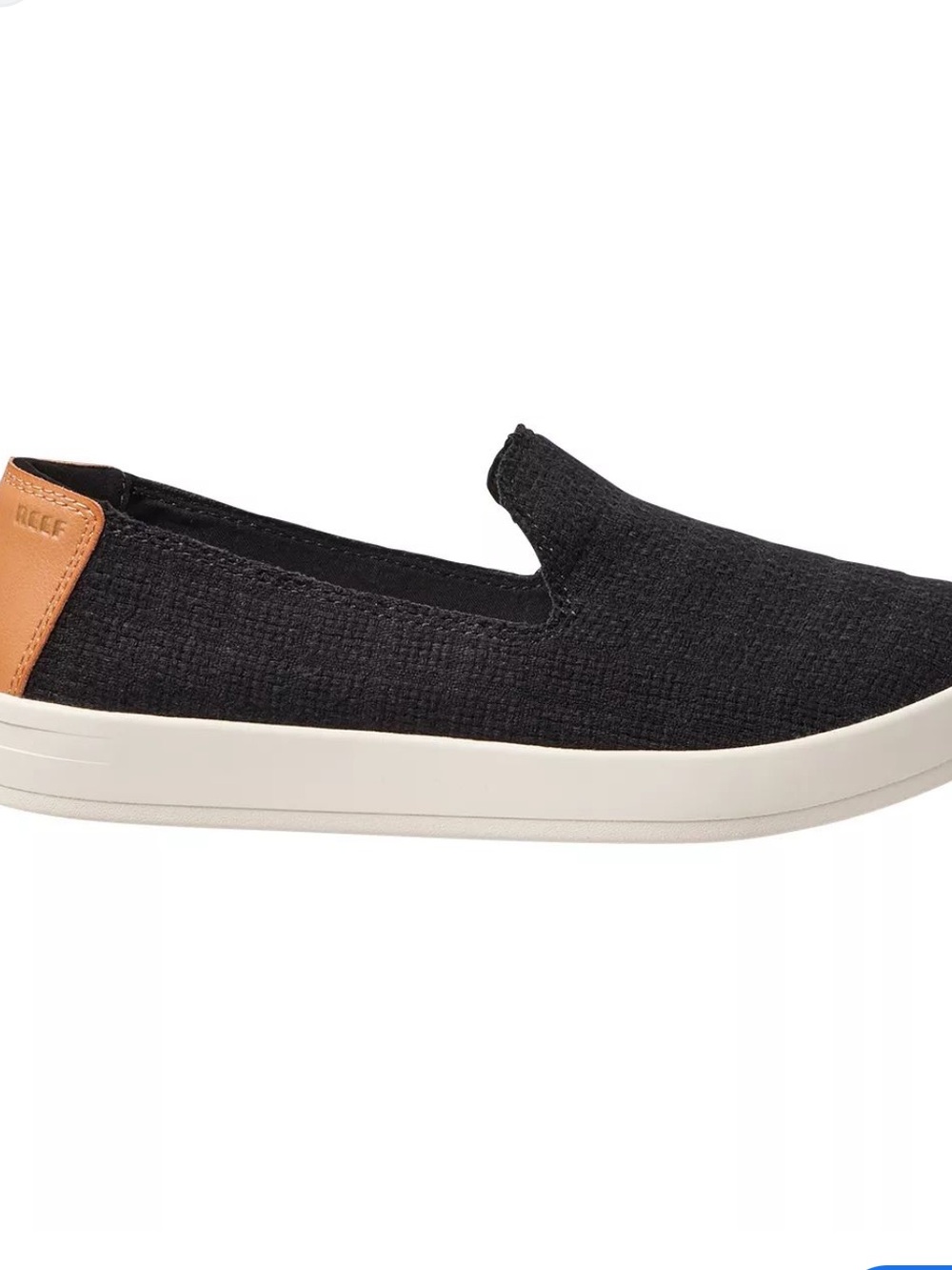 Reef Shoes Black Slip-On Sneaker Tan Heel Tab Canvas Fabric Size 7.5